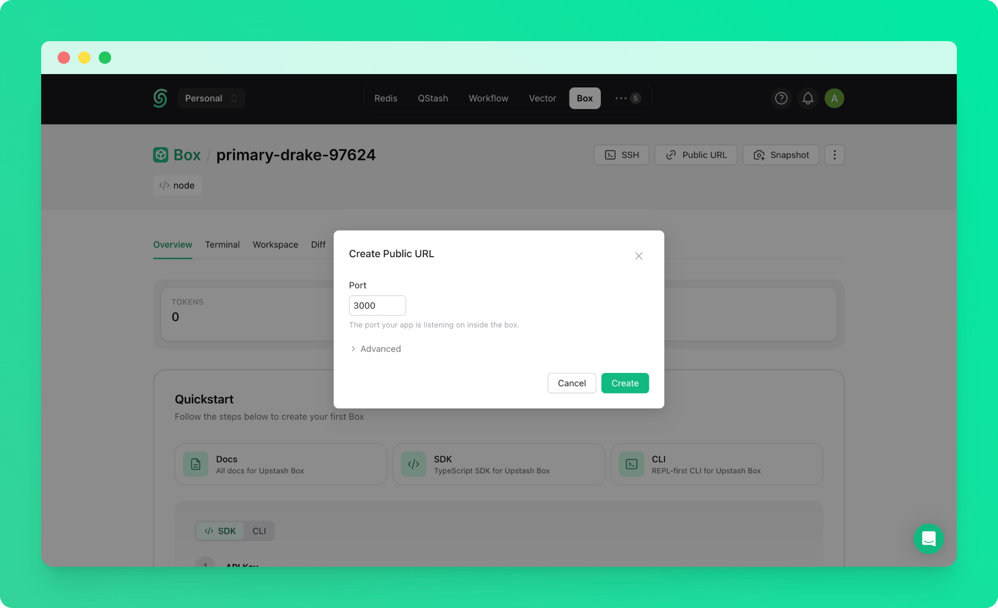 Public preview URL for a Box port