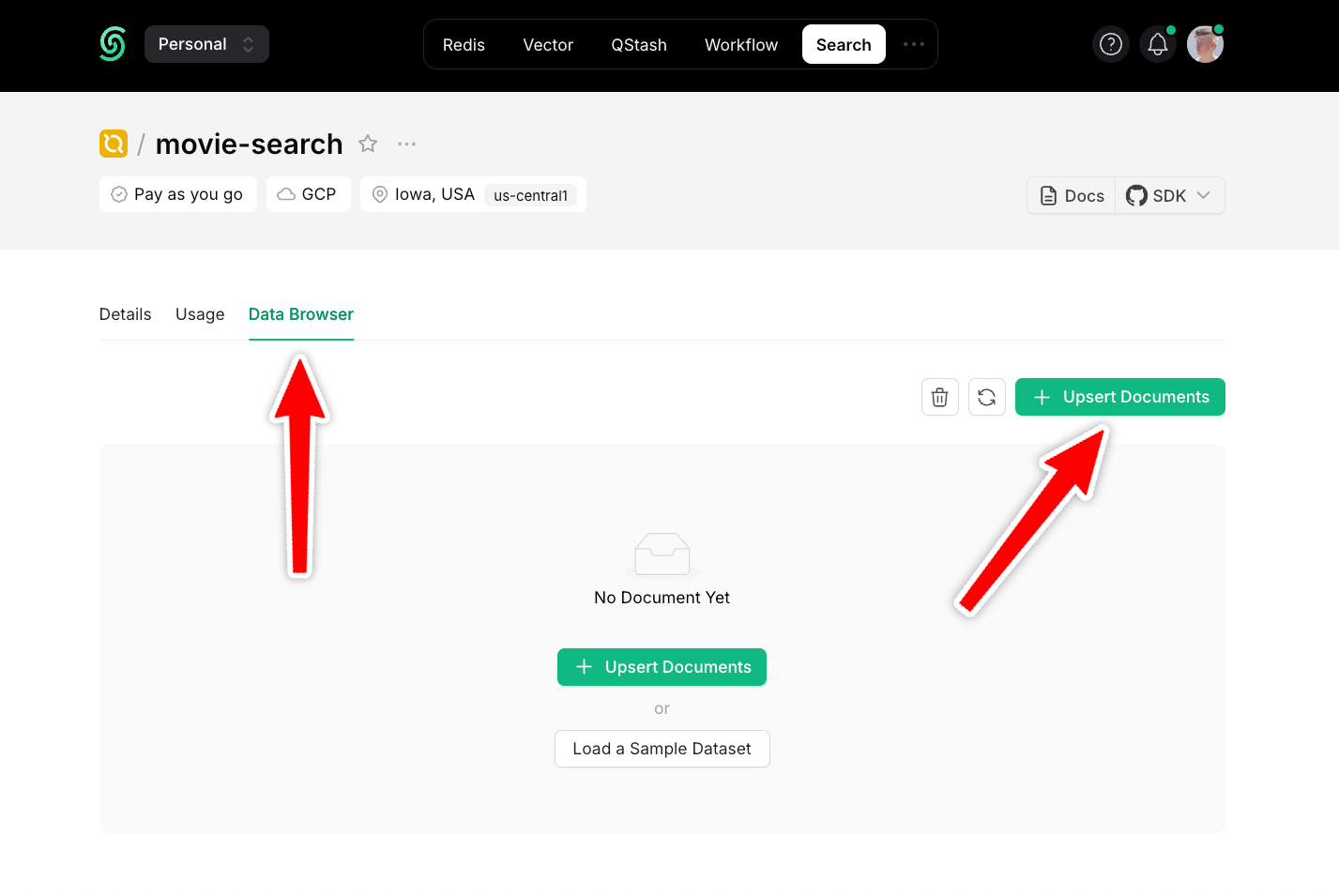 Add data to a Search database