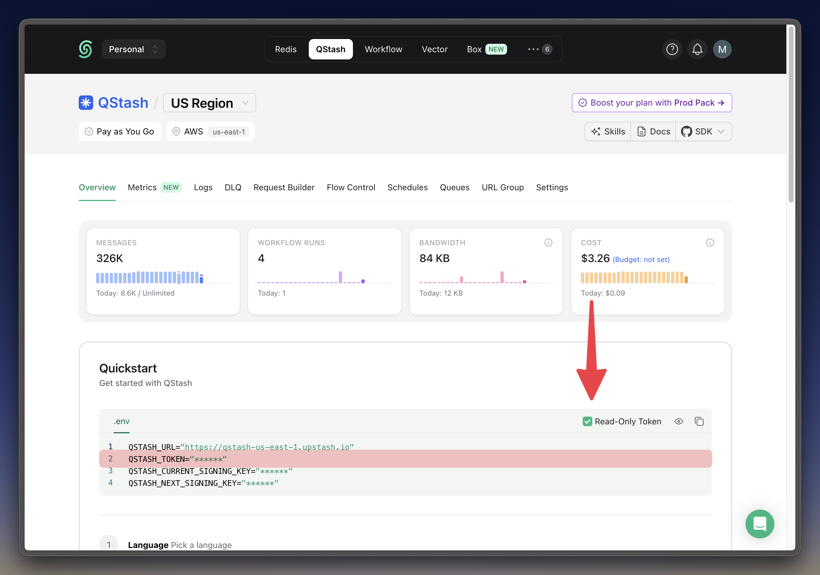Read-only QStash token in the Upstash Console