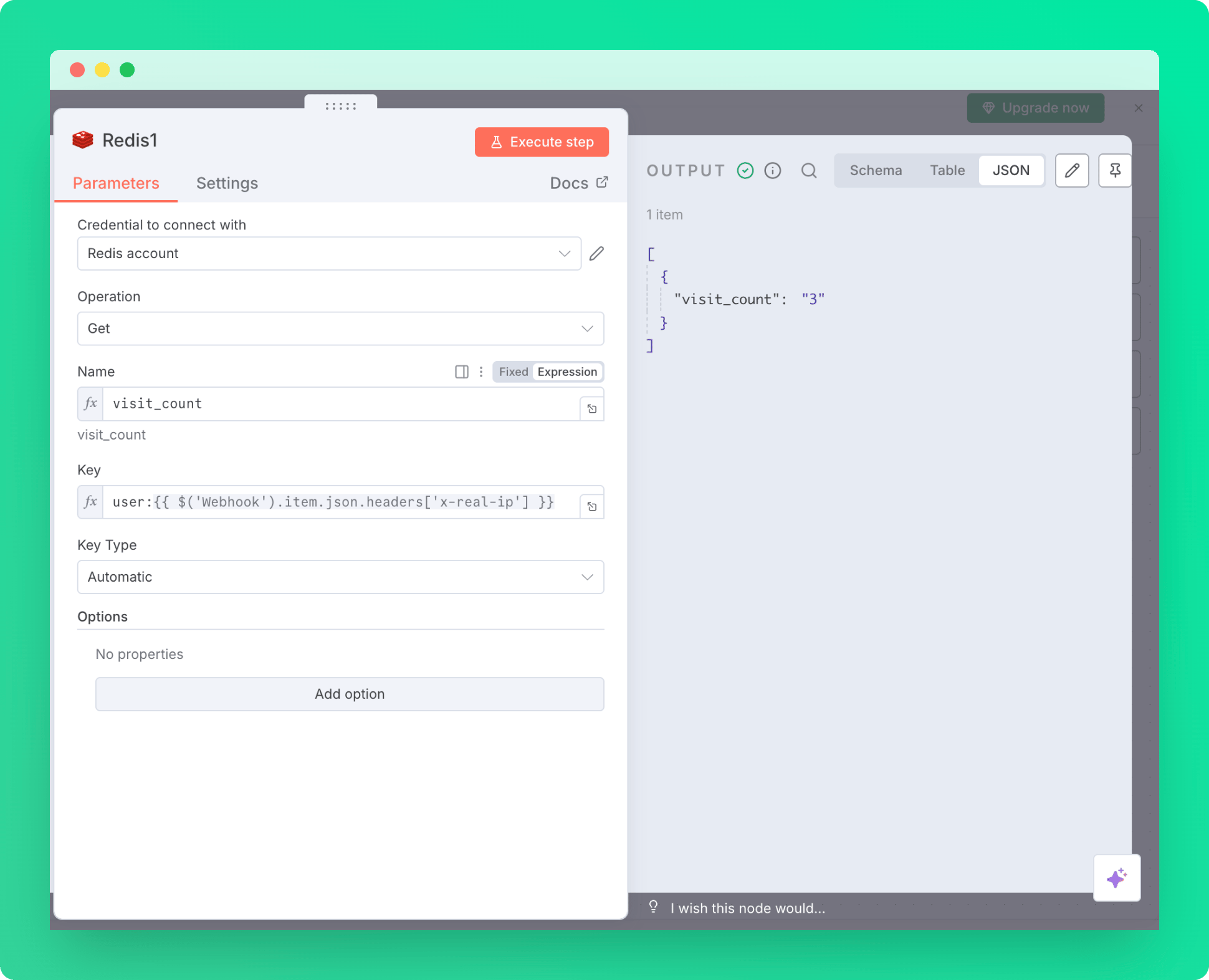 Redis visit count result in n8n