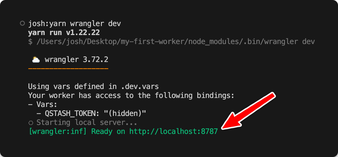 Local Cloudflare Worker started with Wrangler