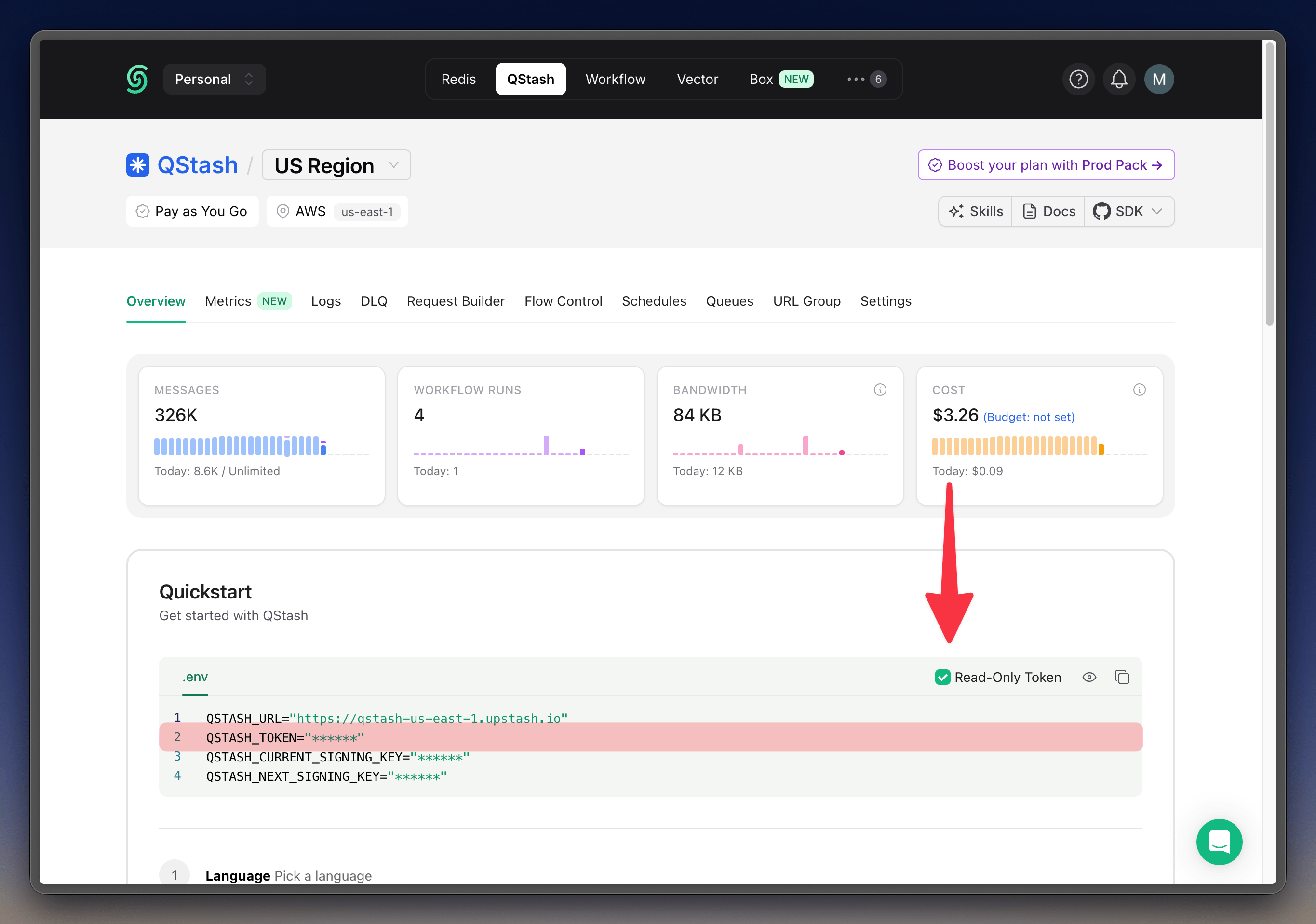 Read-only QStash token in the Upstash Console