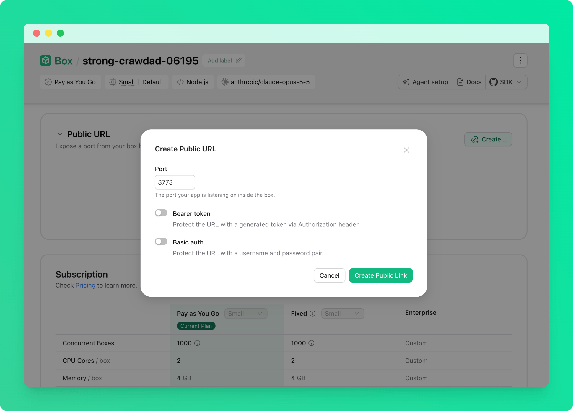 Create a public URL for port 3773