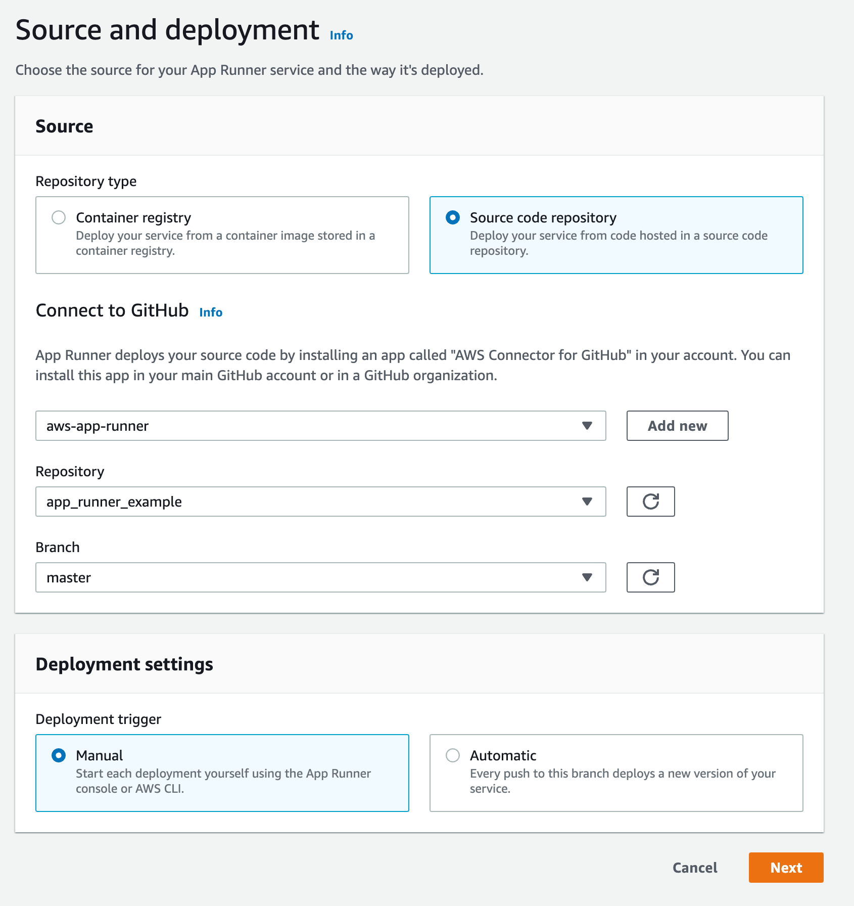 AWS App Runner source configuration