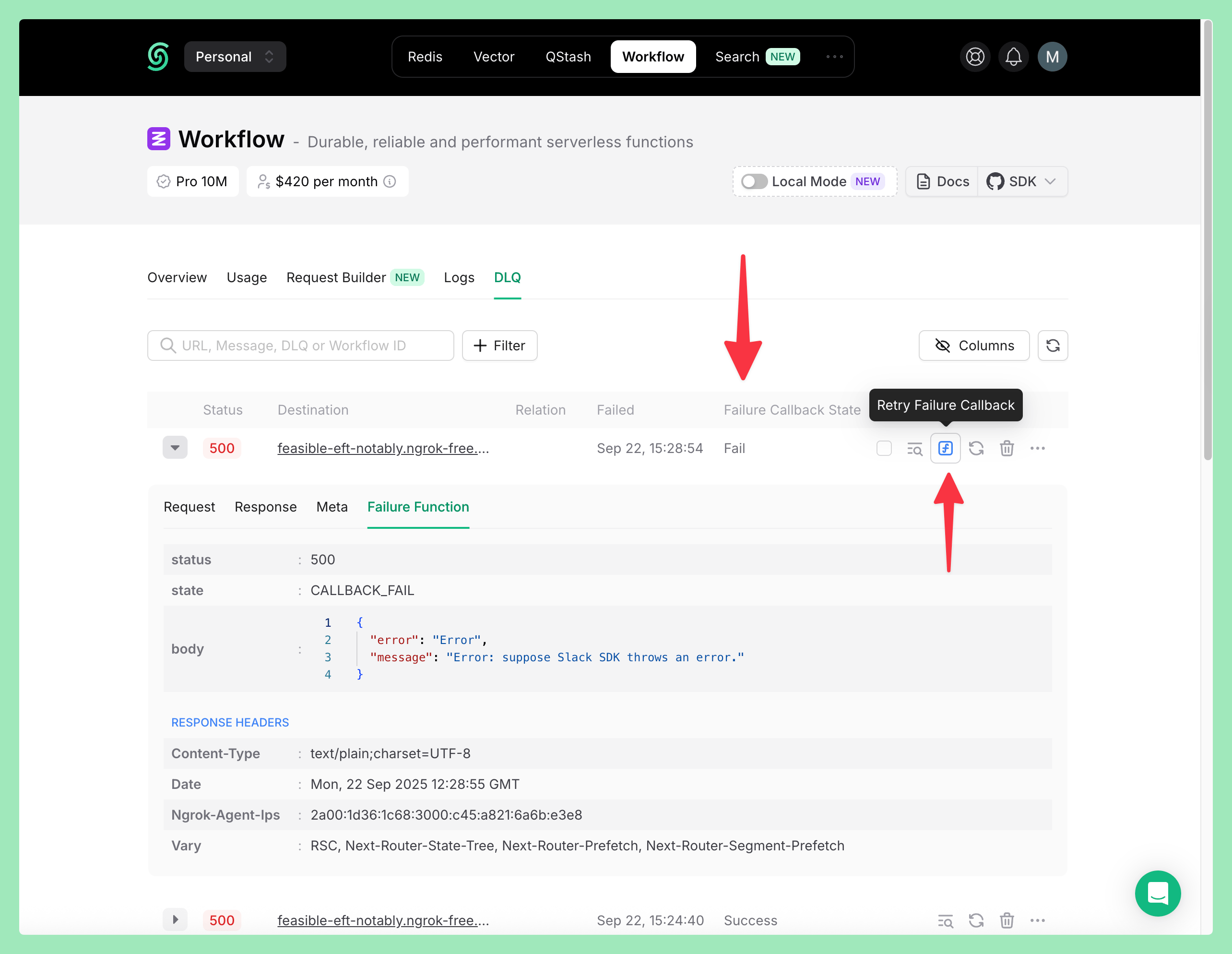 Retry a failed workflow callback