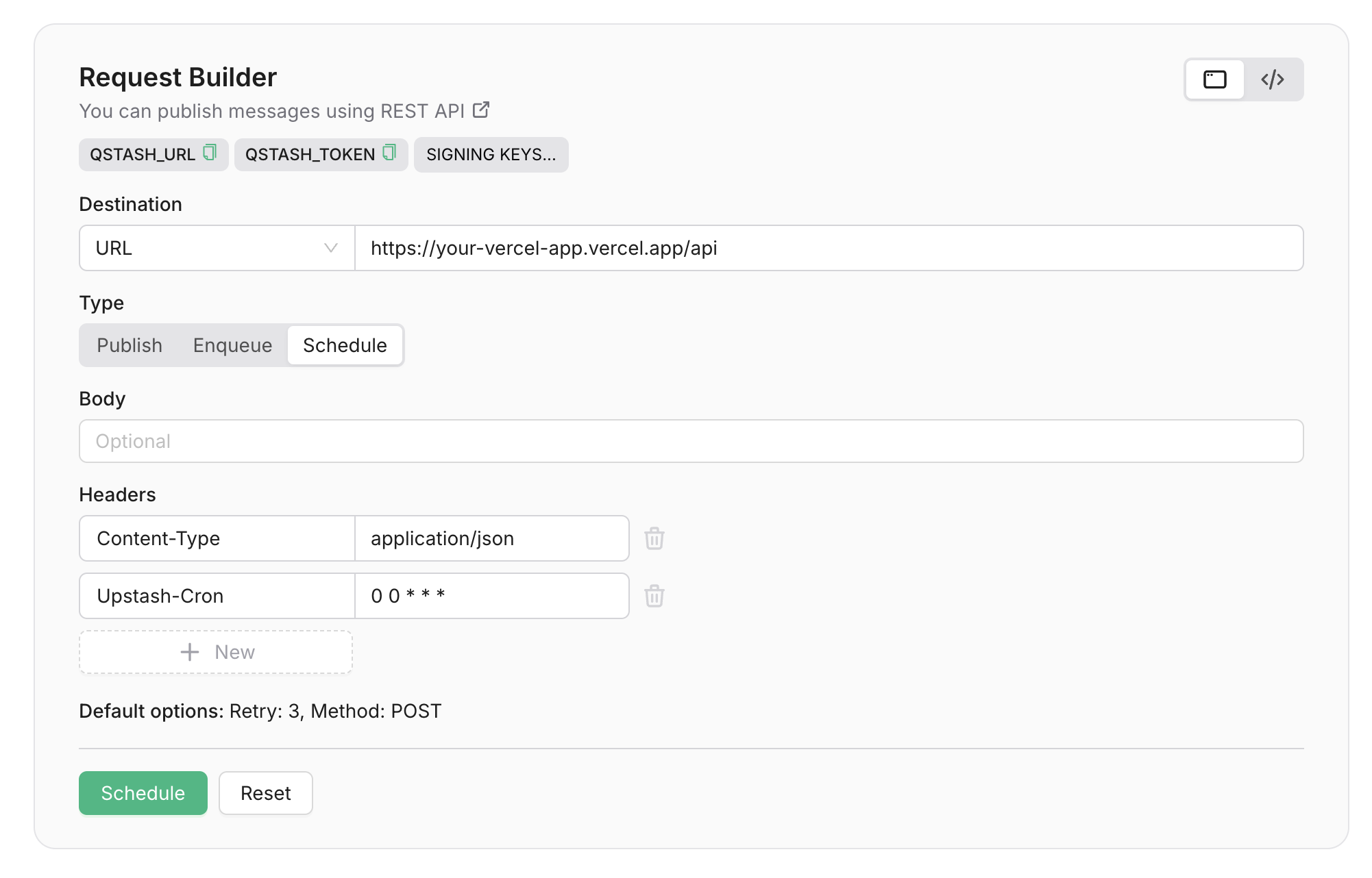 QStash console scheduling