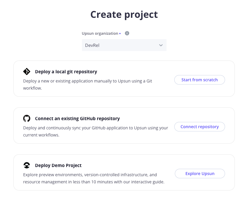 Create project options
