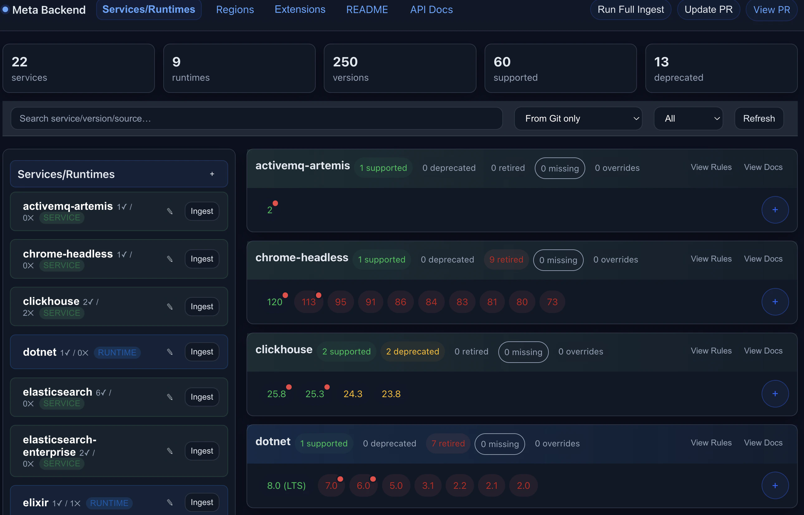 Screenshot of the Meta Version Updater interface