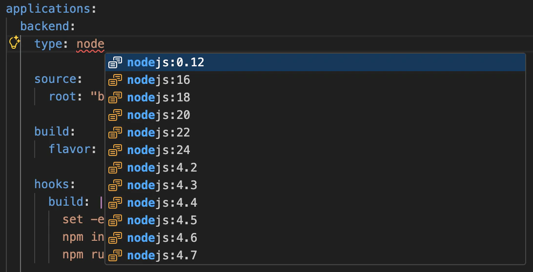 Example of a runtime.type autocomplete in VSCode