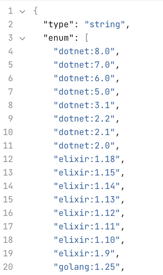 Sample of the runtime API endpoint enum result