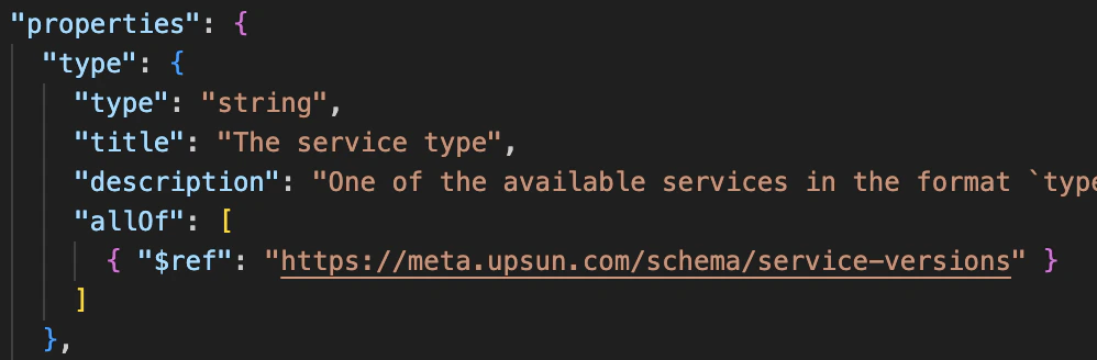 Sample of the service type validation schema definition