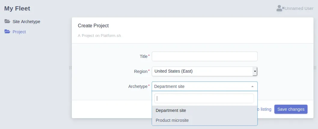 New Project Screen