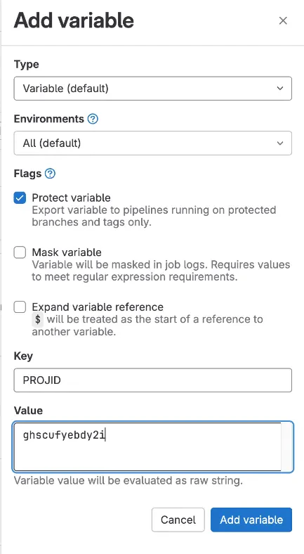Add CICD variable to GitLab repository