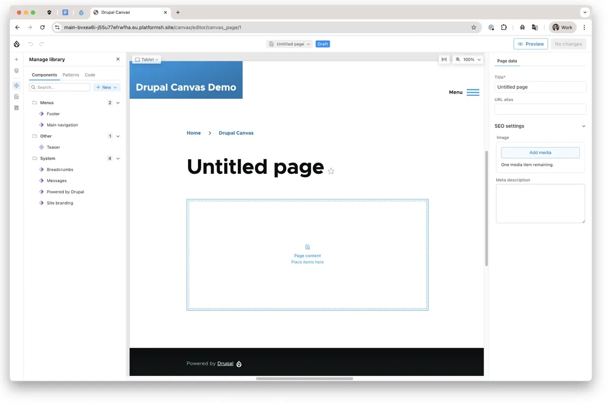 Final Drupal Canvas page on Upsun