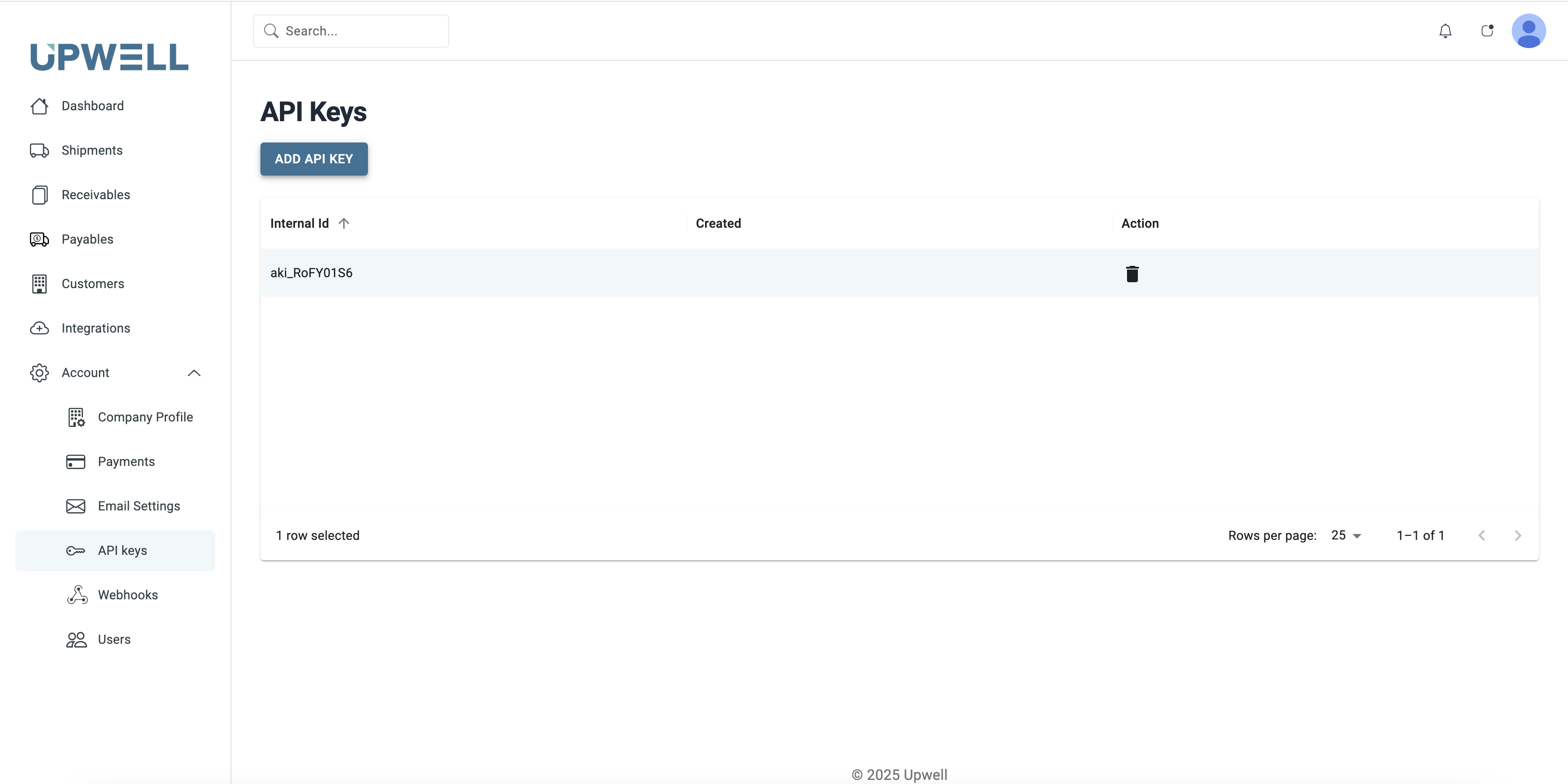 API Key Generation Screen
