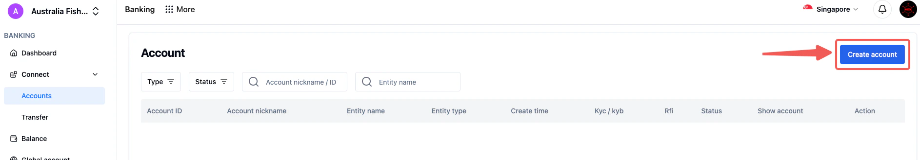 Accounts page