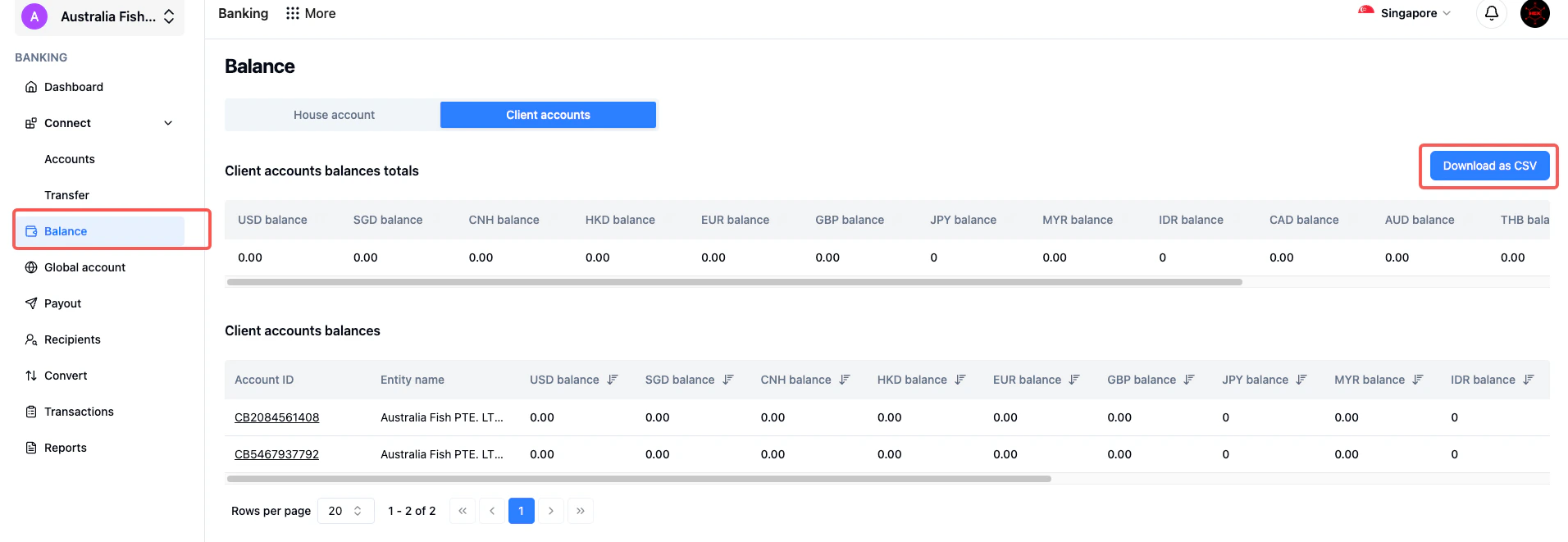 Account balance view