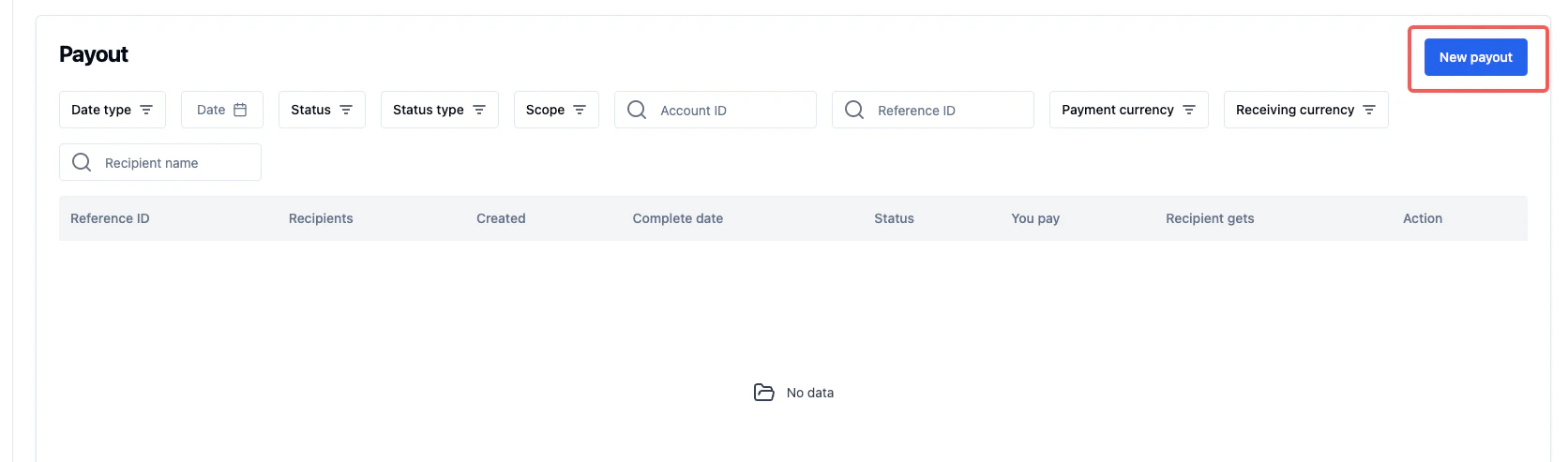 New payout form