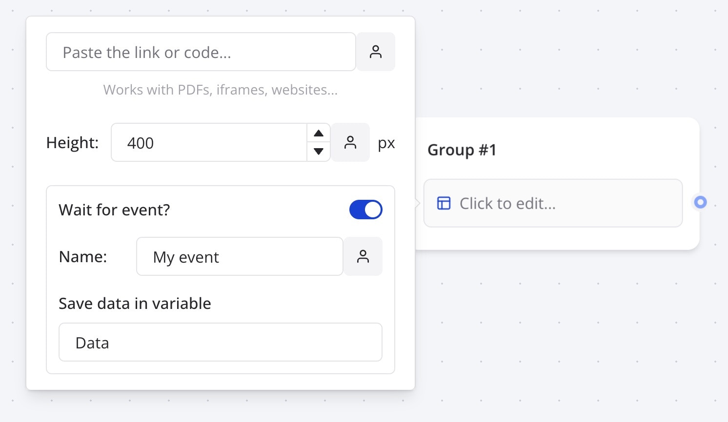 Embed bubble wait for event configuration
