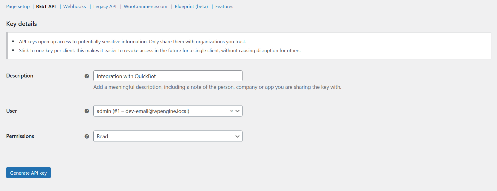 WooCommerce REST API generation