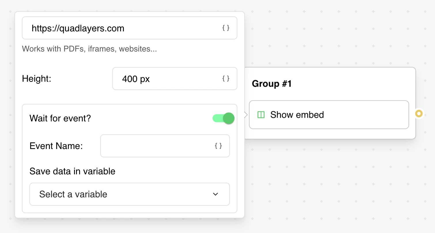 Embed bubble wait for event configuration