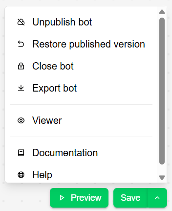 Publish button and menu options