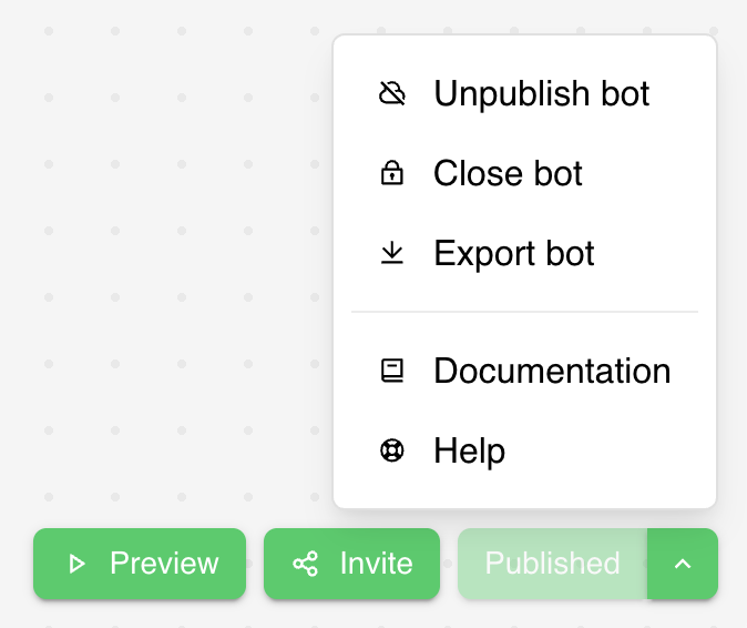 Publish button and menu options