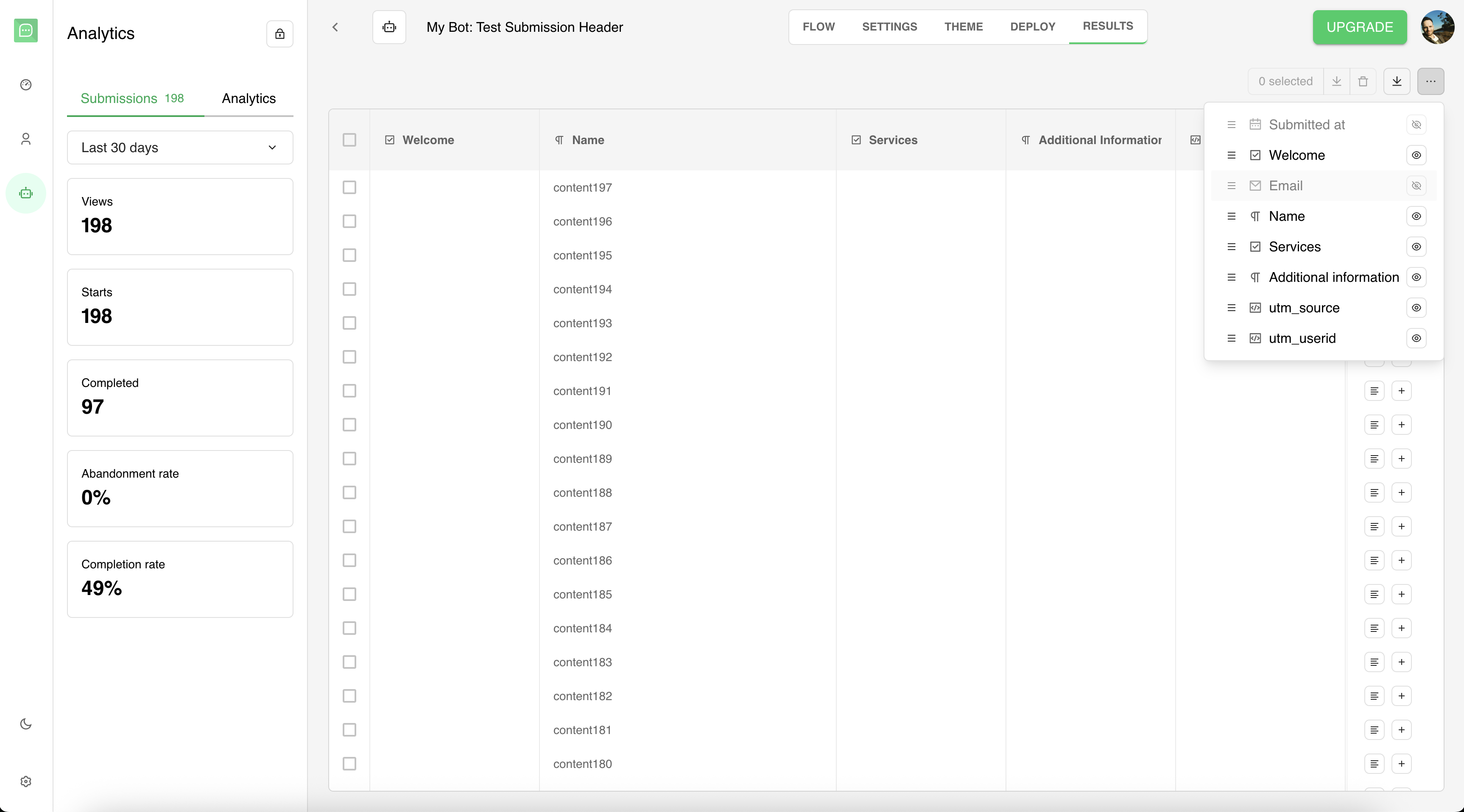 Column settings