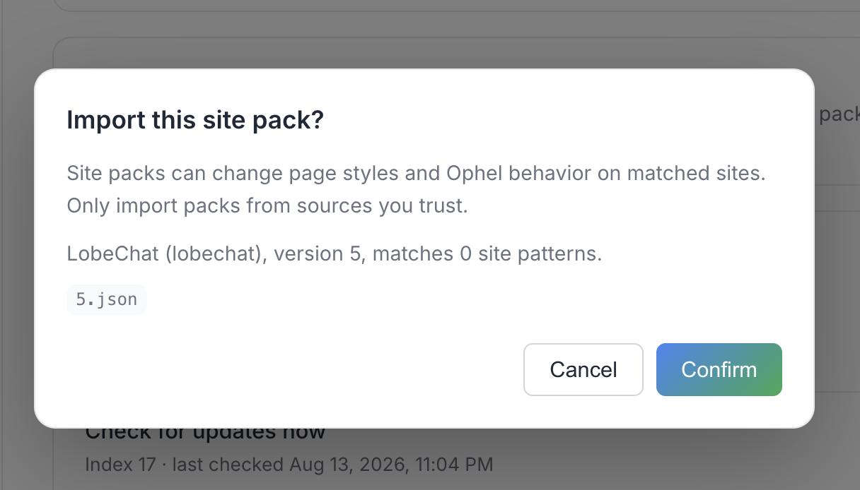 Local JSON import confirmation