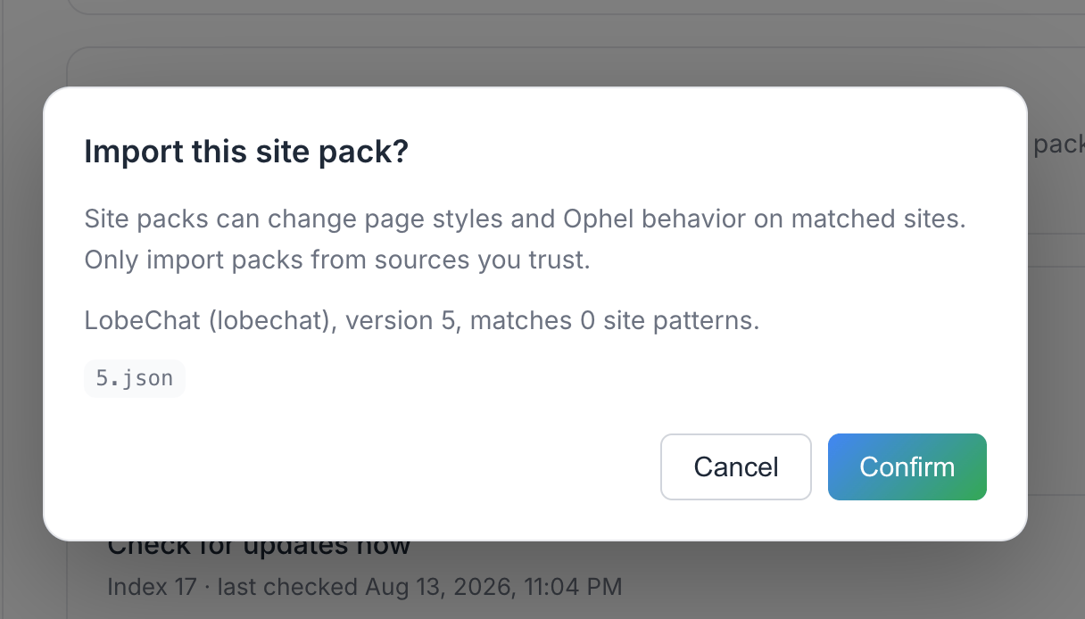 Local JSON import confirmation
