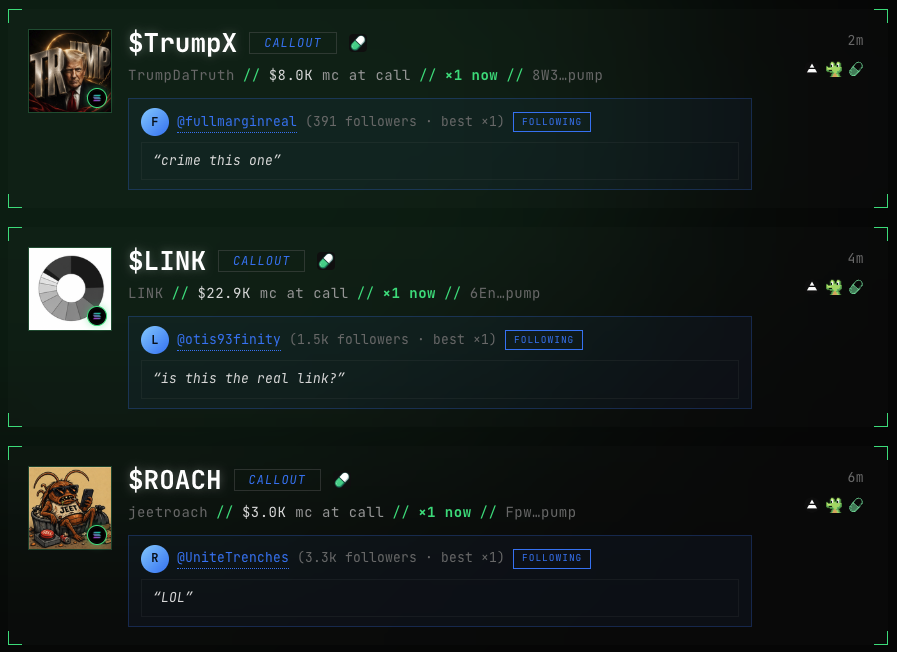 CALLOUT cards - pump.fun caller calls
