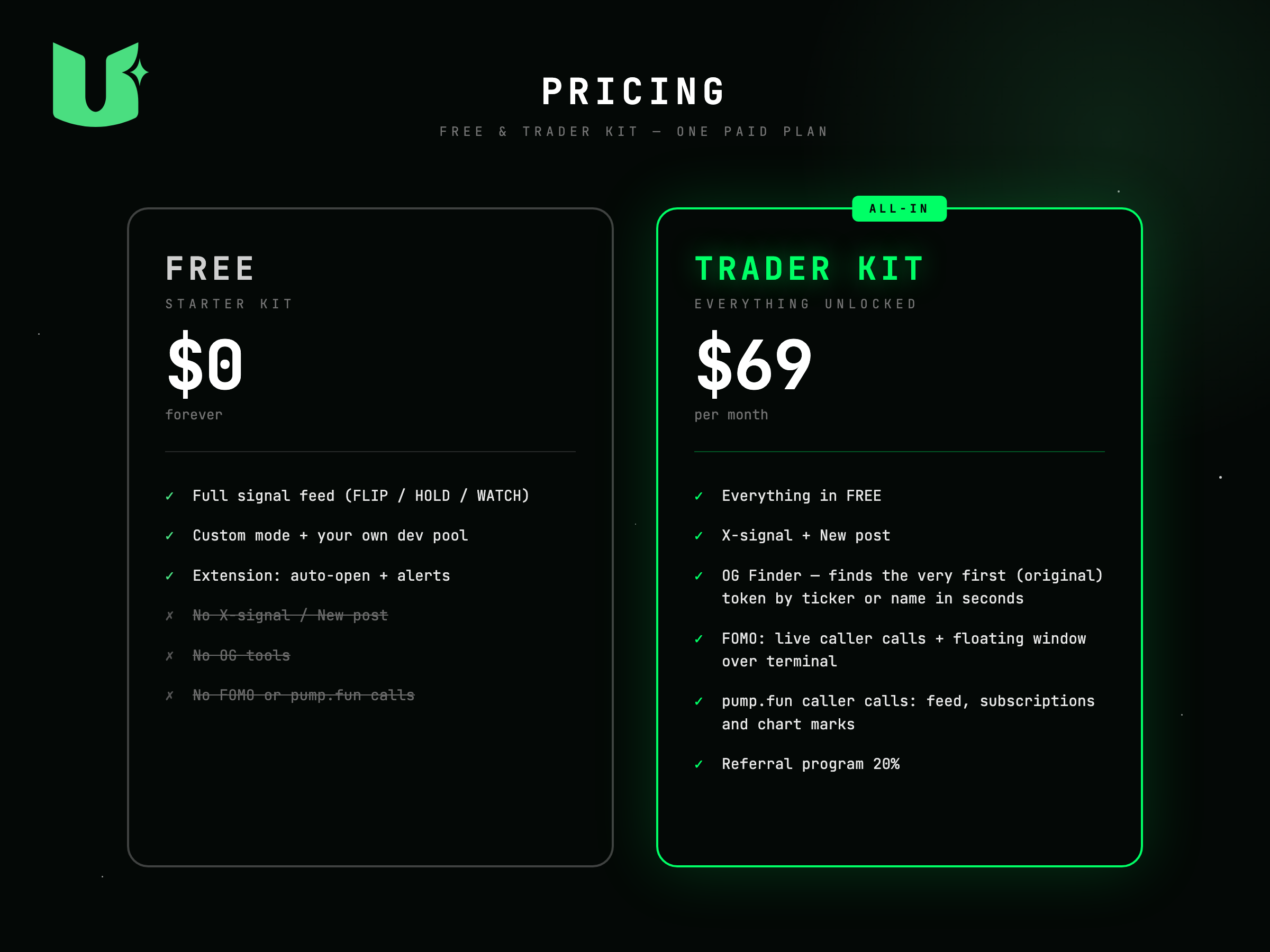 USEFUL pricing - FREE and TRADER KIT
