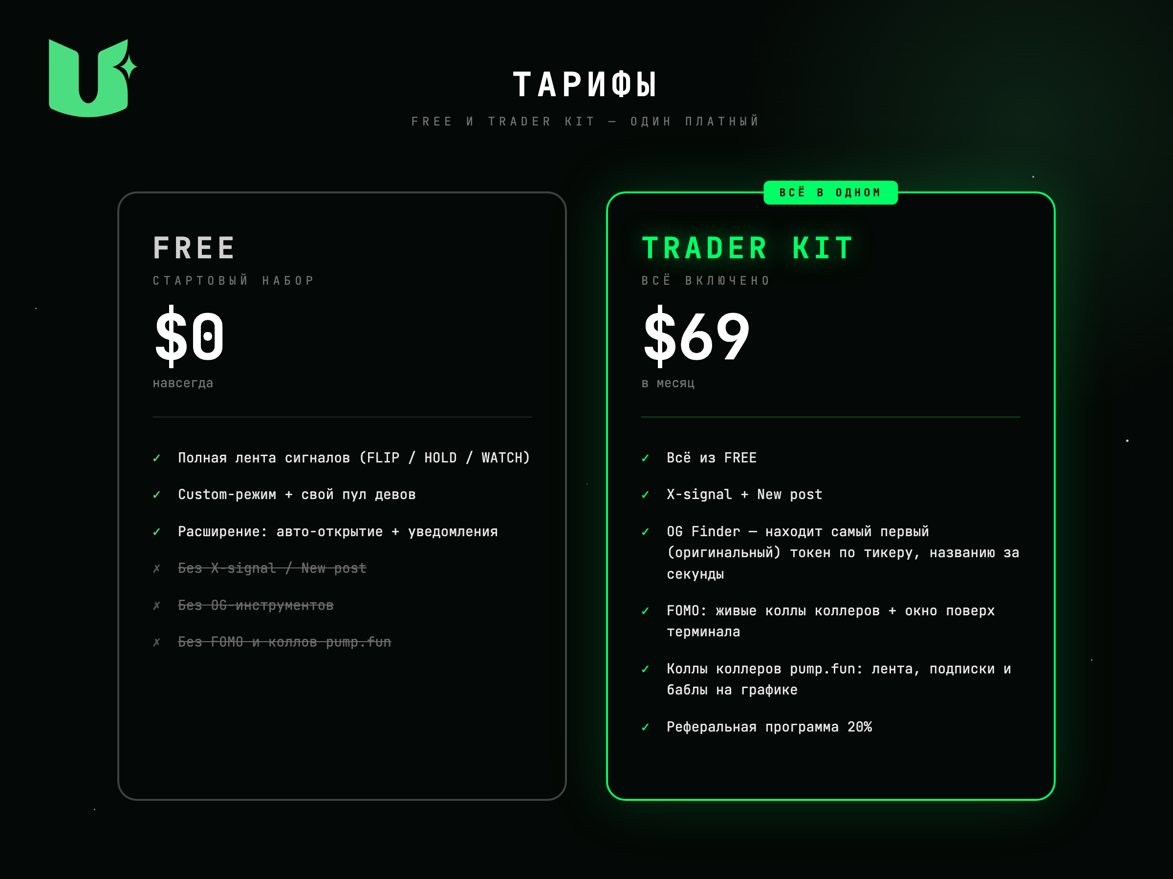 Тарифы USEFUL - FREE и TRADER KIT