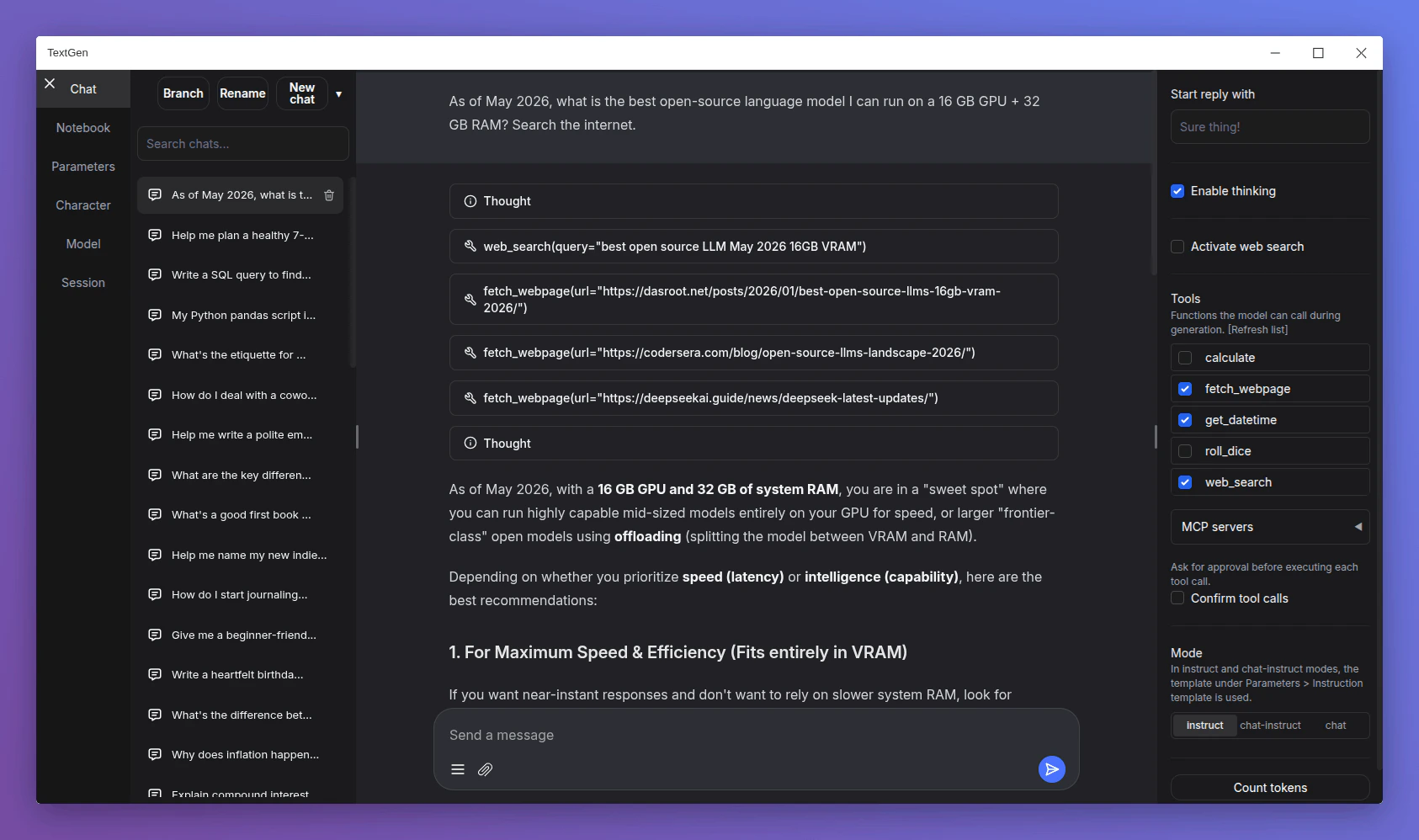TextGen local LLM workbench