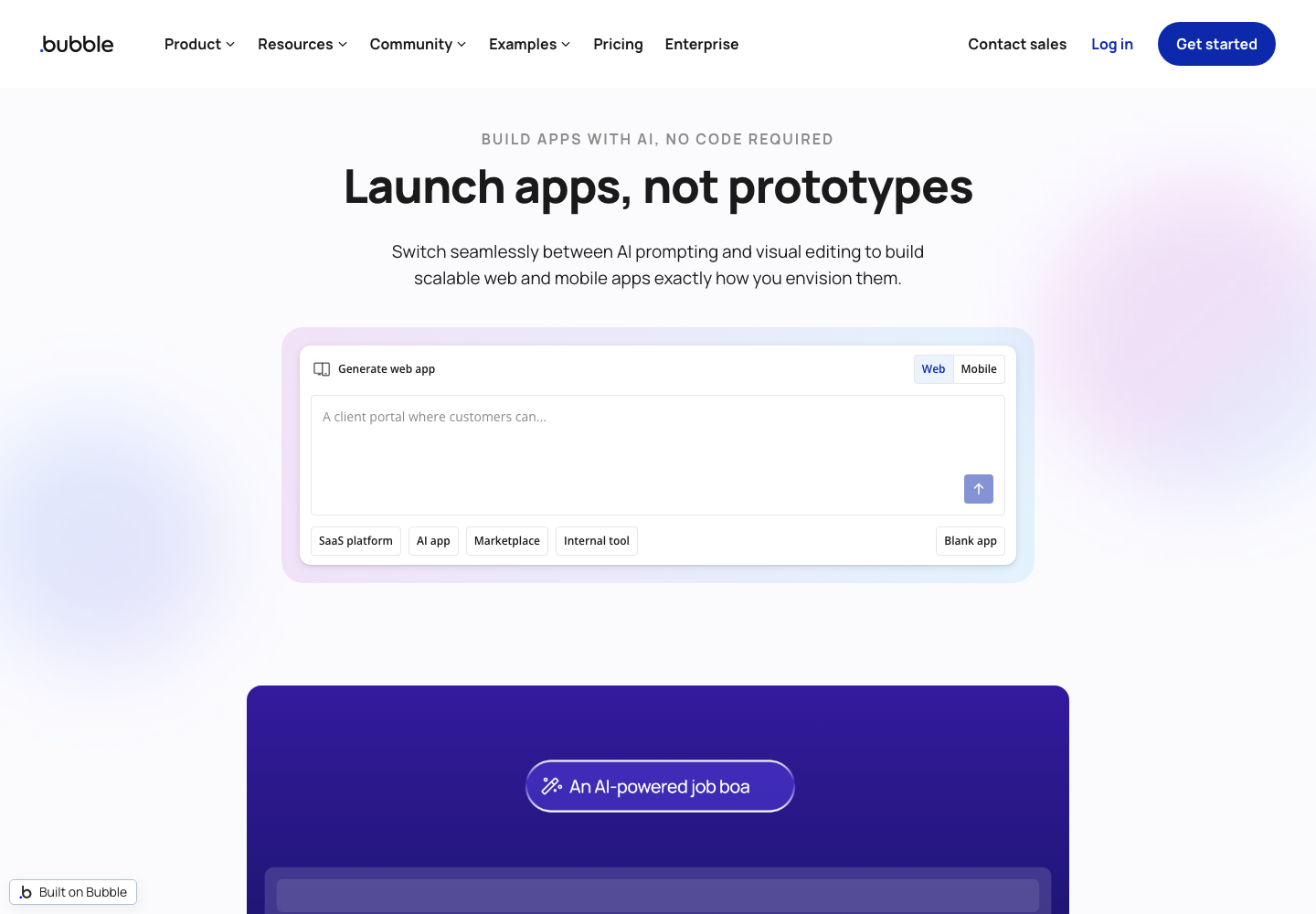Bubble AI app builder interface