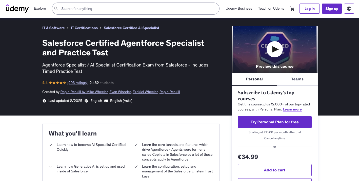 Salesforce Certified AI Specialist Course and Practice Test