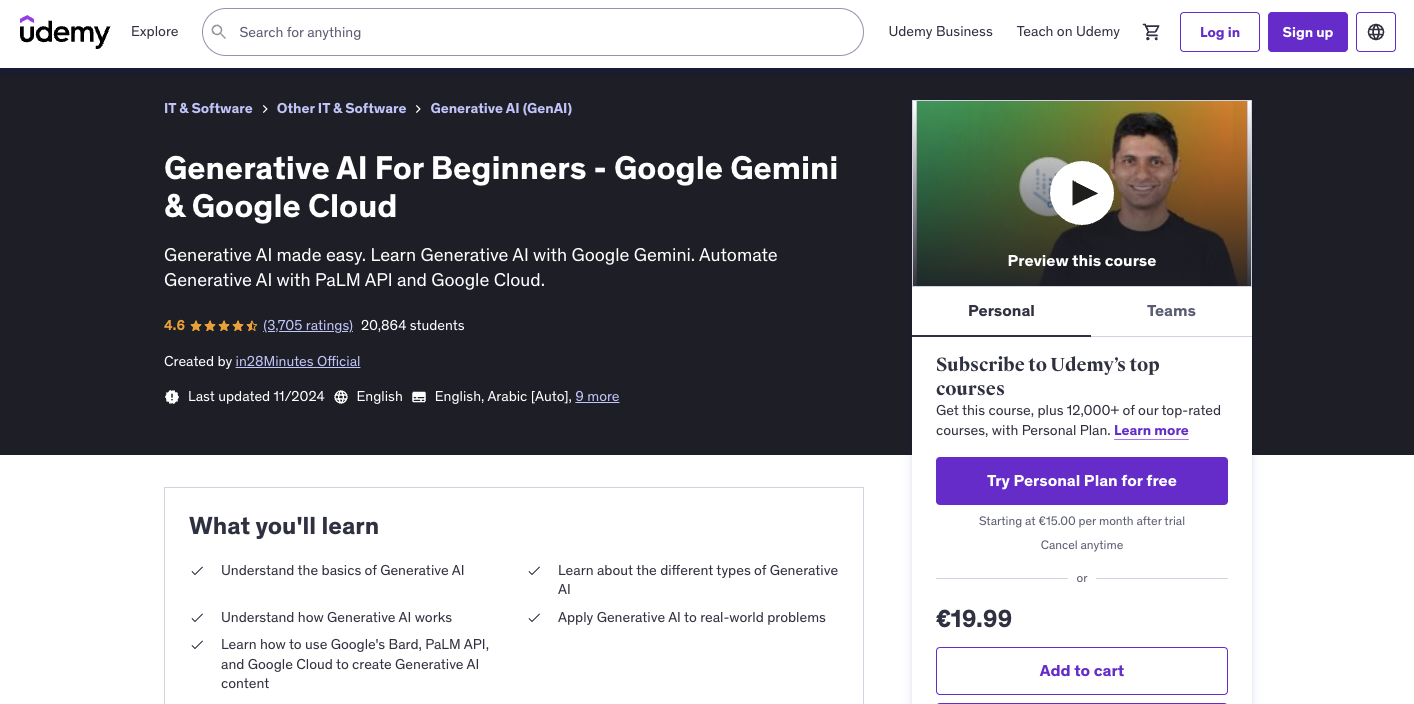 Generative AI For Beginners - Google Gemini & Google Cloud