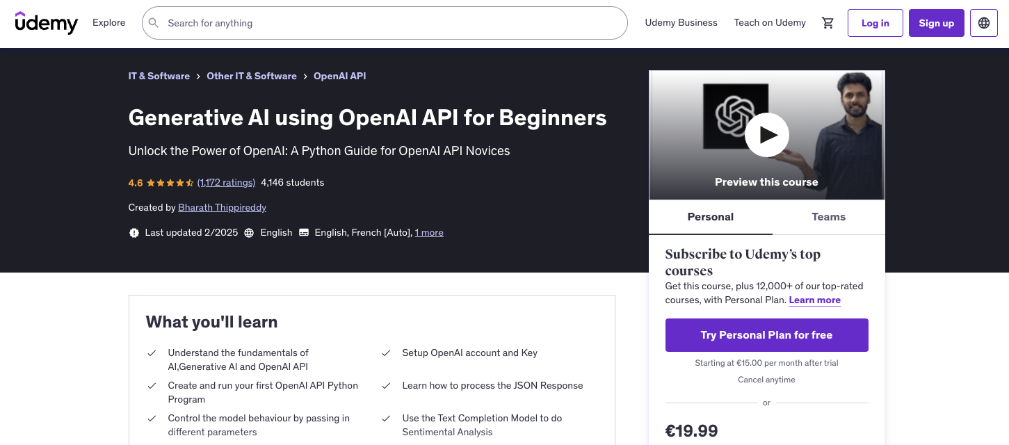 Generative AI using OpenAI API for Beginners