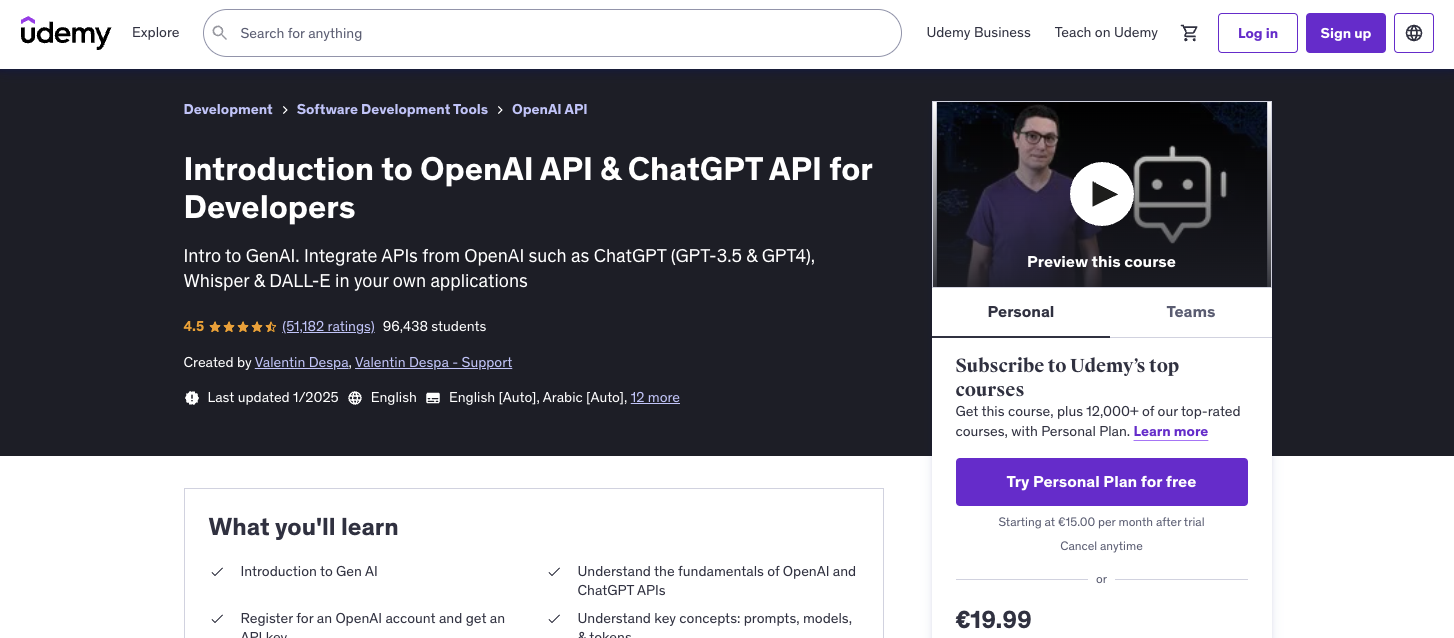 Introduction to OpenAI API & ChatGPT API for Developers