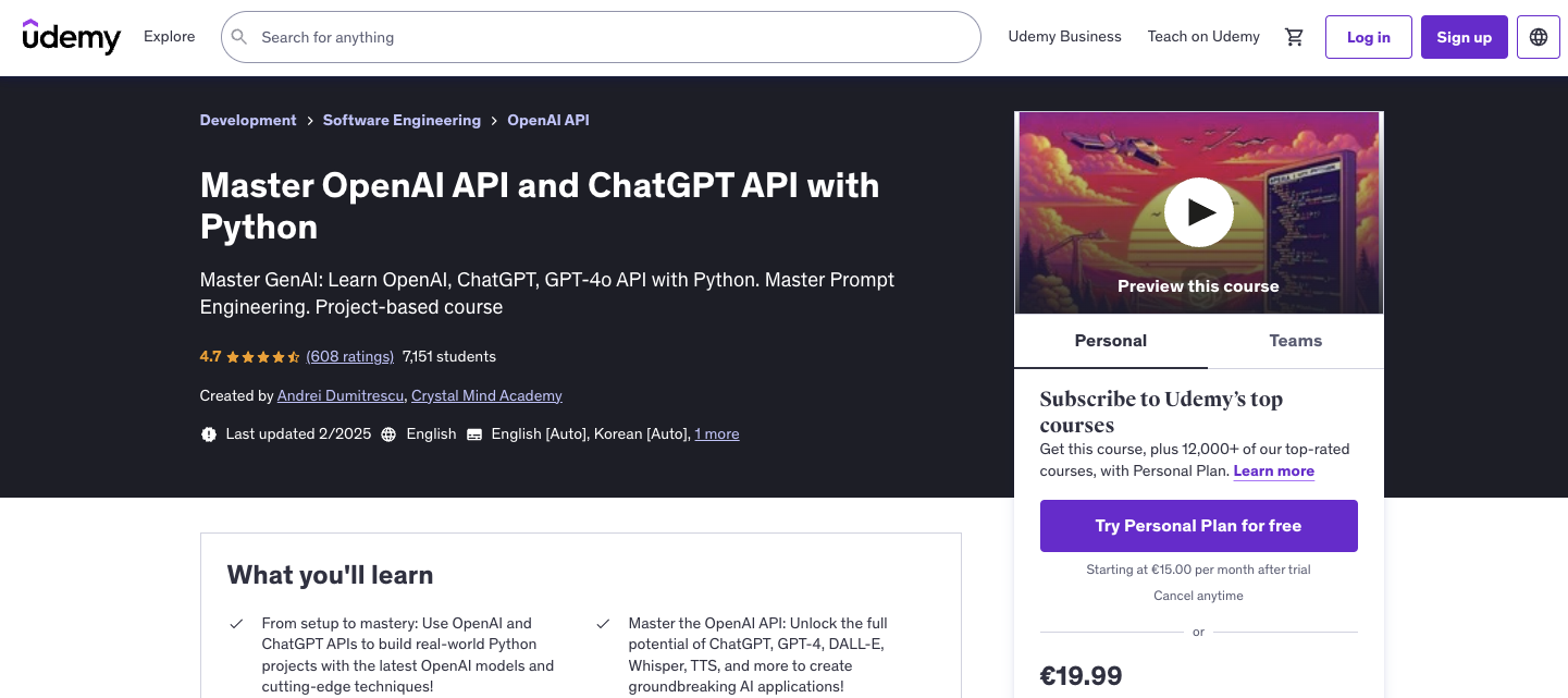 Master OpenAI API and ChatGPT API with Python