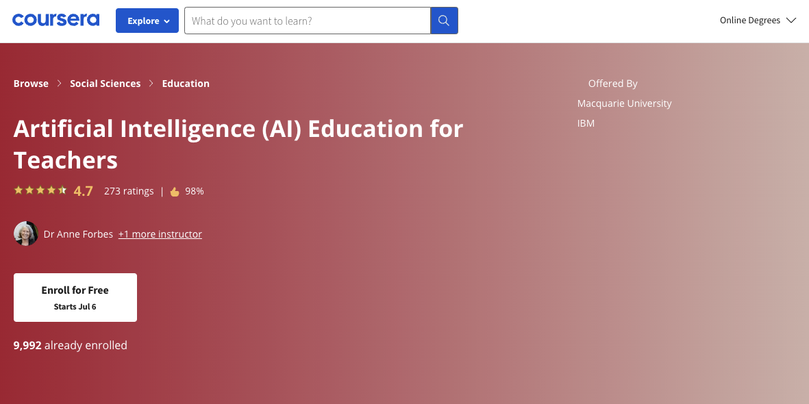 Artificial Intelligence (AI) Education for Teachers