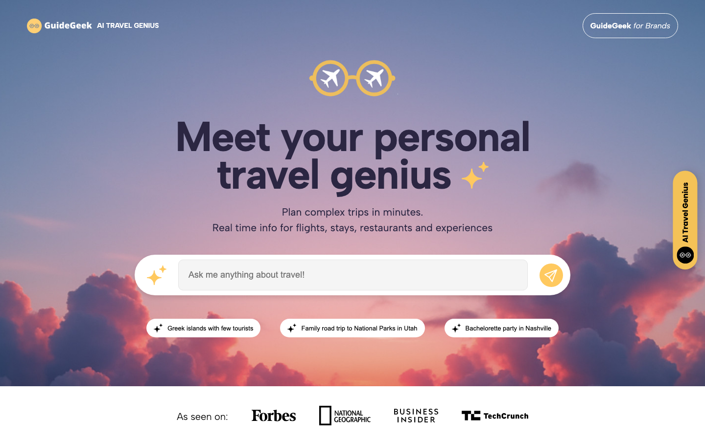 GuideGeek AI travel assistant interface