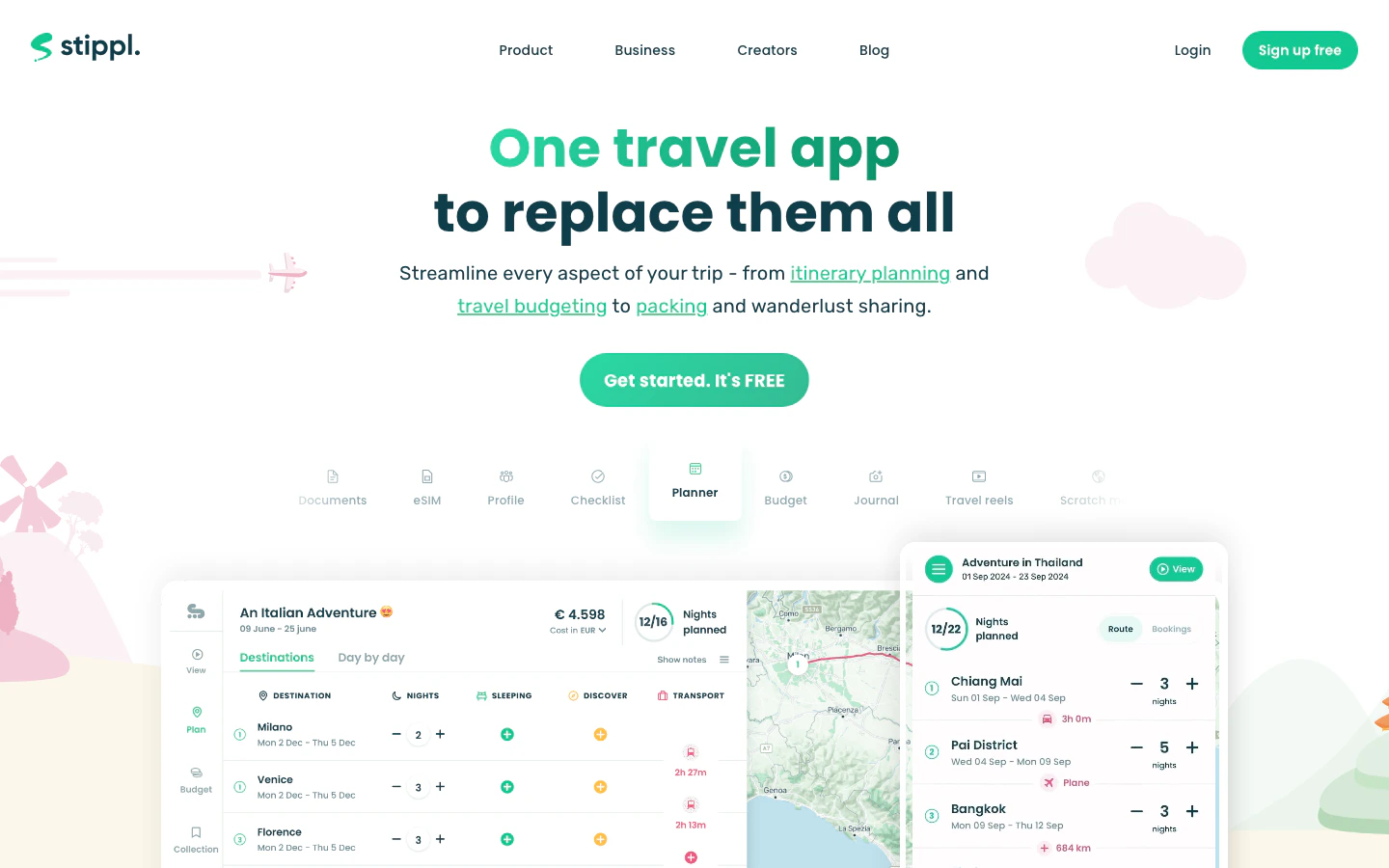 Stippl all-in-one travel planner interface