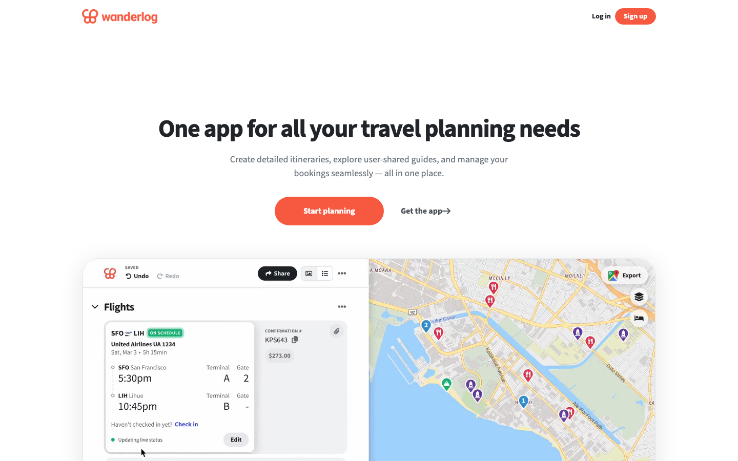 Wanderlog trip planning workspace