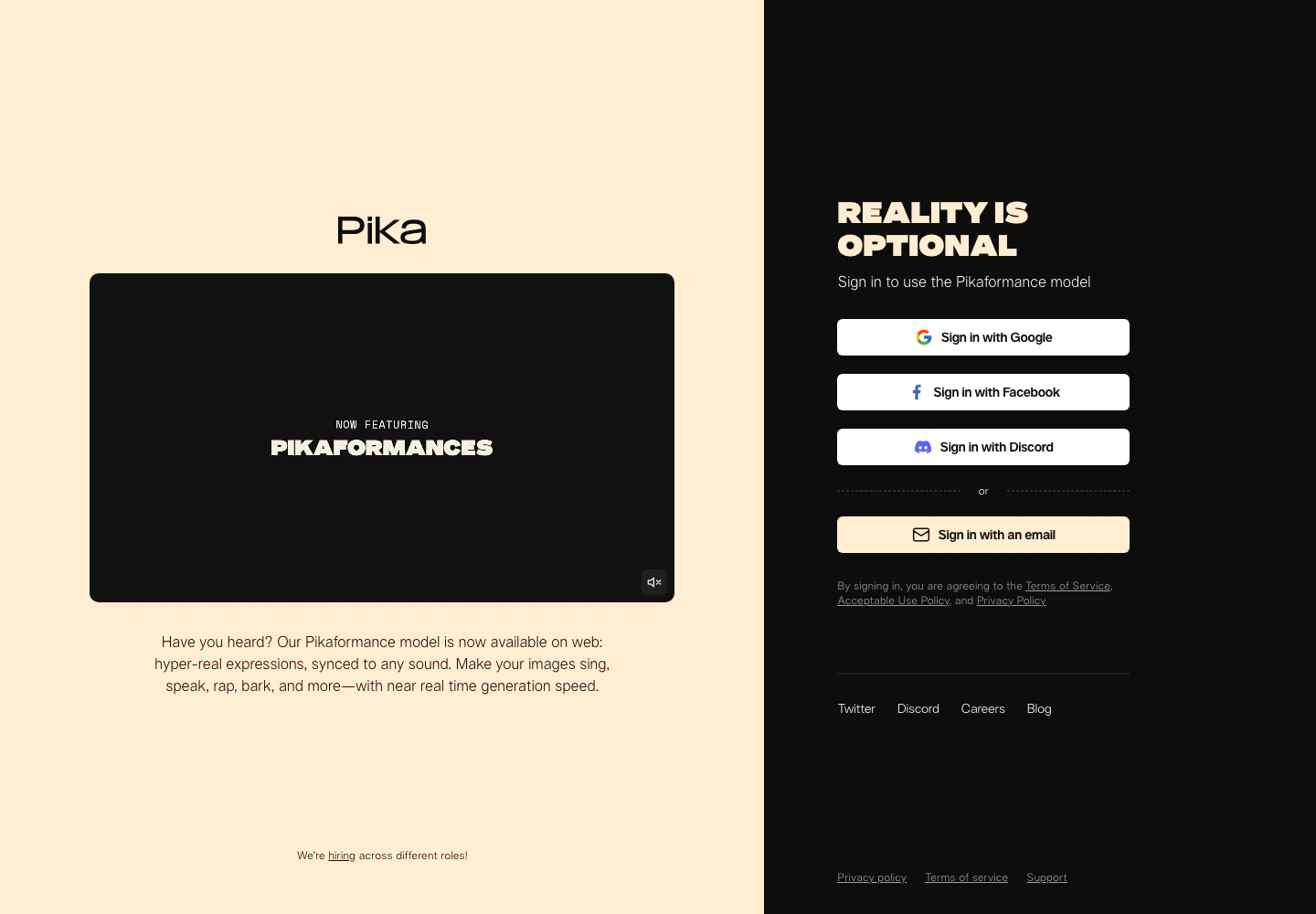 Pika AI video generator interface