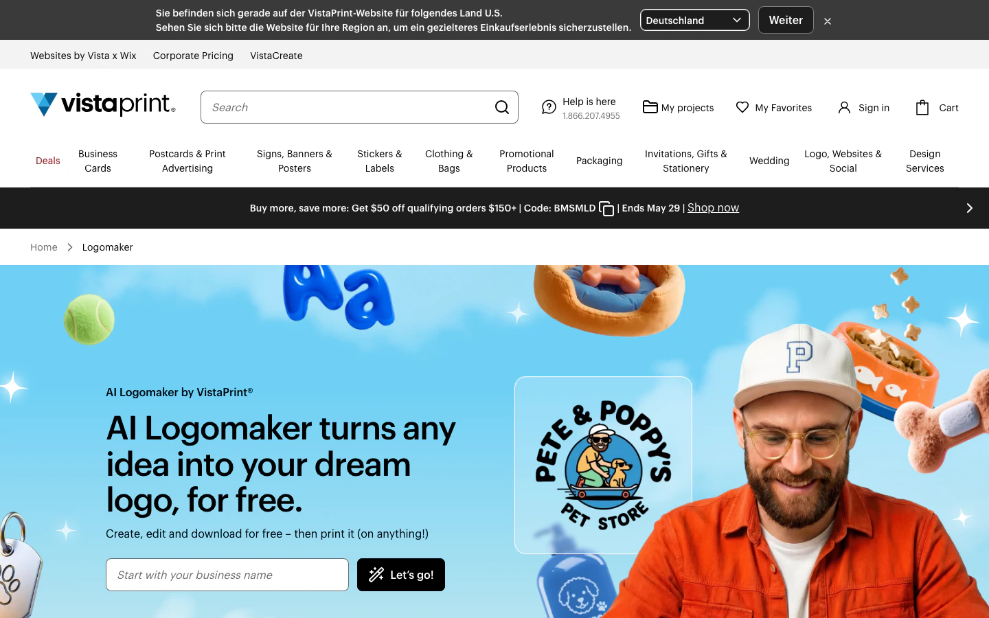 VistaPrint AI Logomaker page