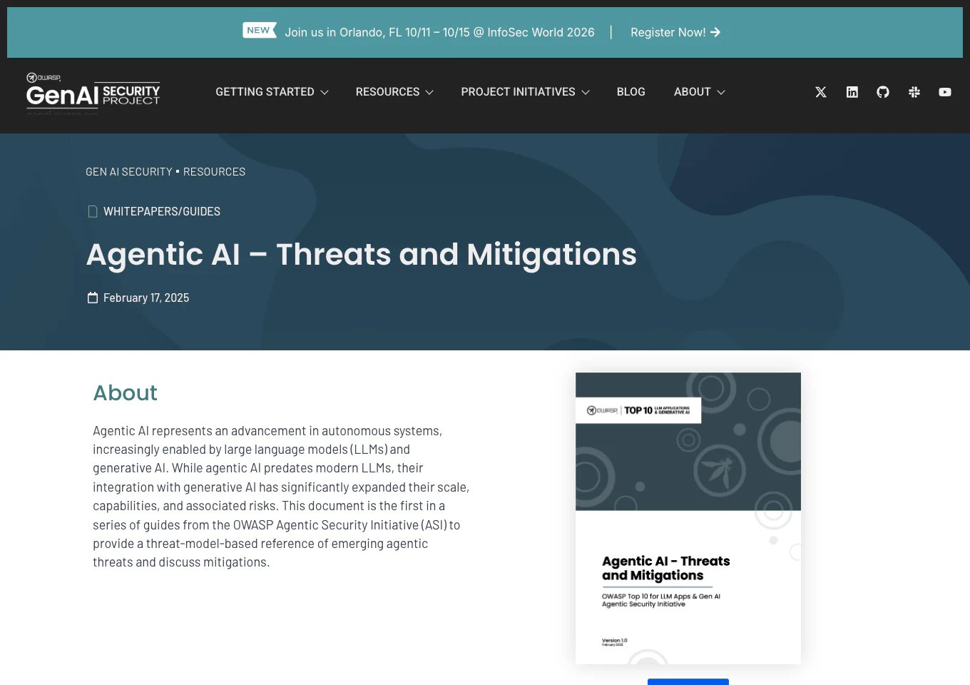 Agentic AI Threats and Mitigations by OWASP GenAI Security Project