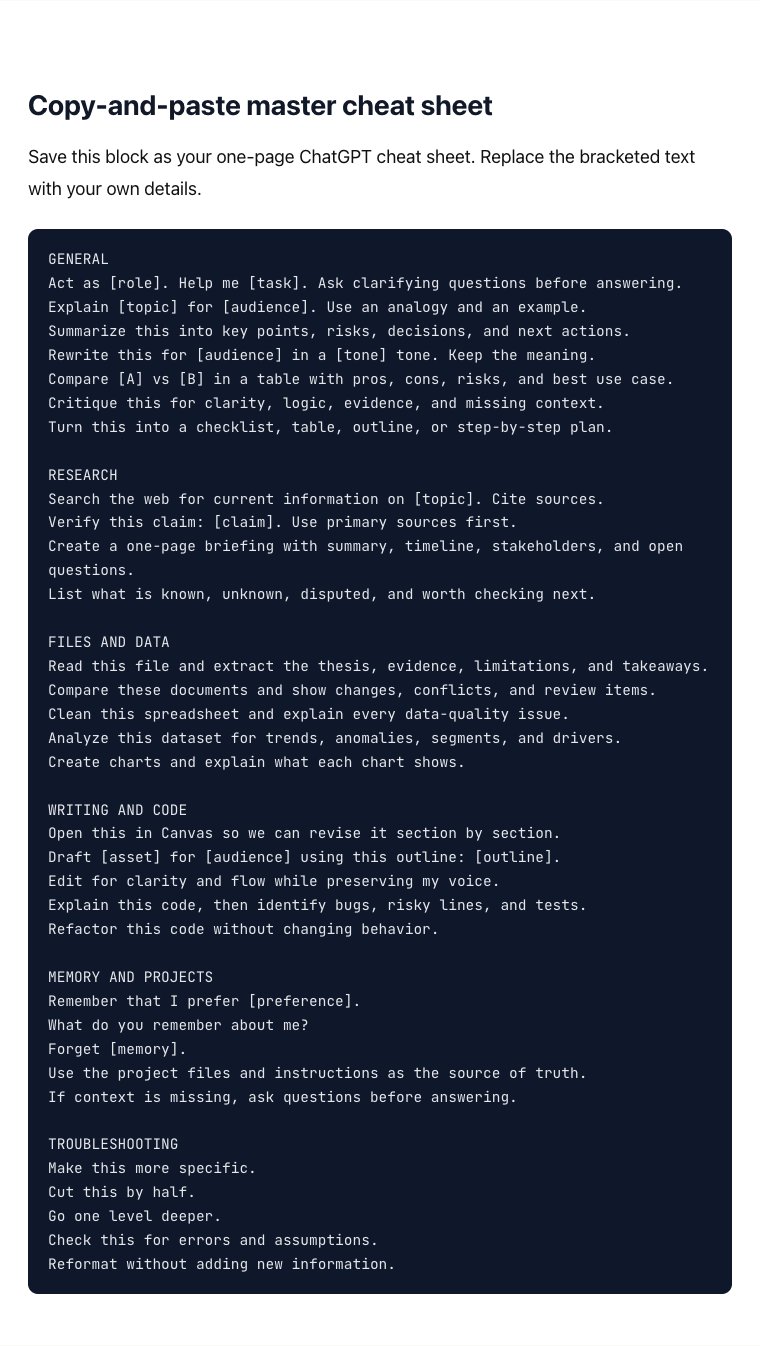 ChatGPT Cheat Sheet 2026 by ChatAI Guide