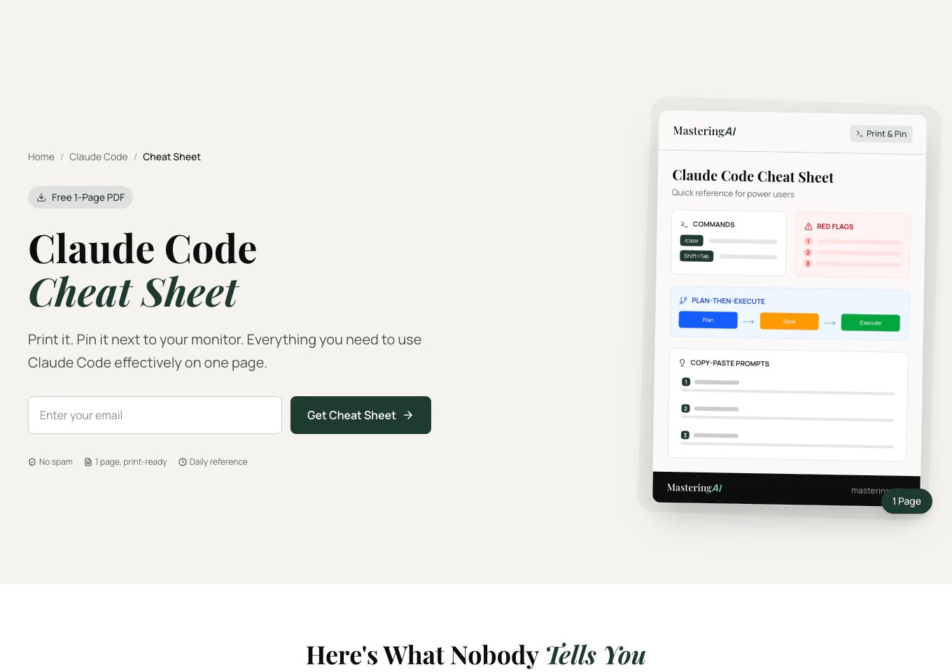 Claude Code Cheat Sheet 2026 by Mastering AI