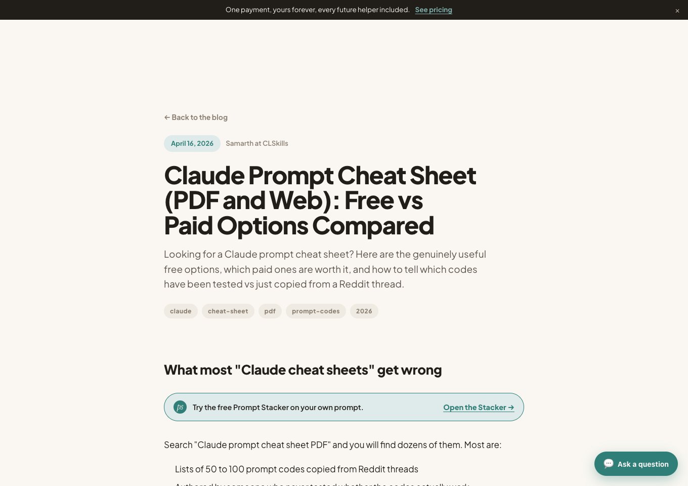 Claude Prompt Cheat Sheet by Claude Skills Hub